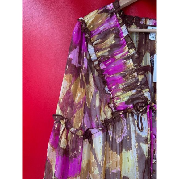 River Island Garden Party Gold Shimmer Pailettes Lined Midi Dress Size US 10 NWT - Picture 5 of 16